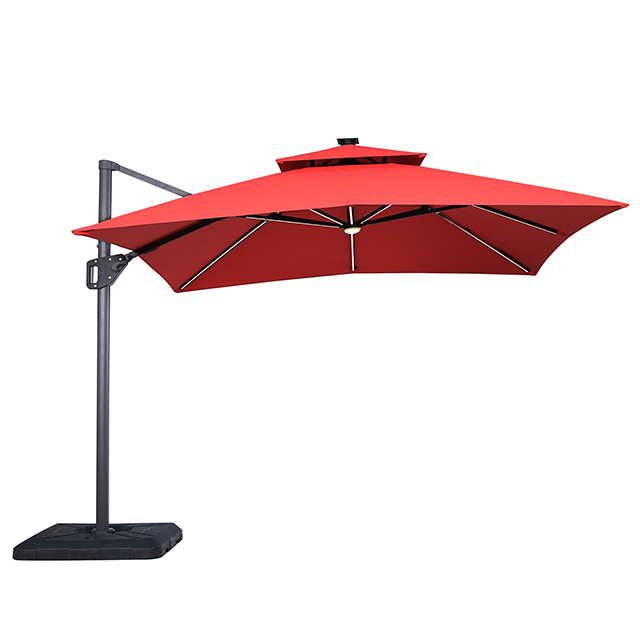 Furniture of America Aurora 10 Ft Square Umbrella w/ Double Top w/ LED Light + 37" Large Base