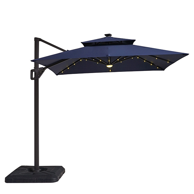 Furniture of America Xico 8 Ft Square Umbrella w/ Double Top w/ LED Light + 37" Large Base