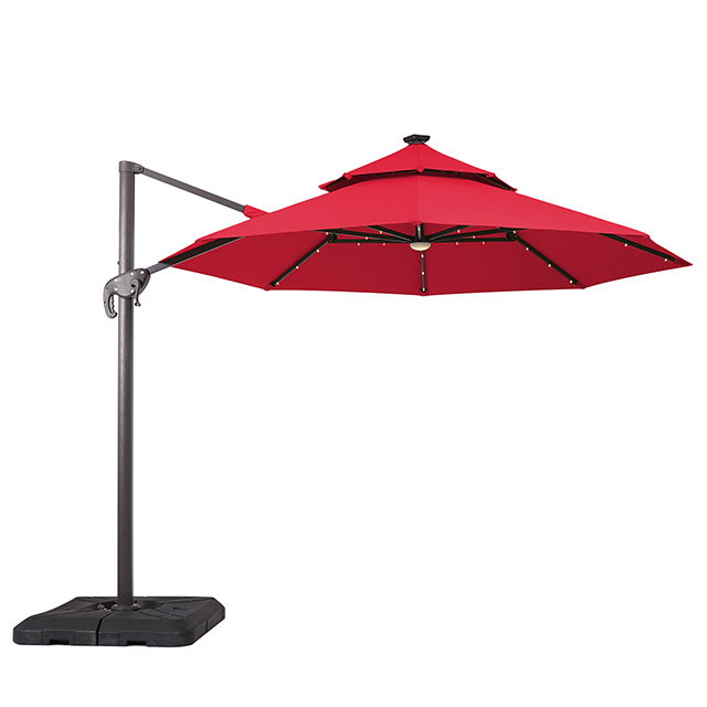 Furniture of America Nuti 10 Ft Round Umbrella w/ LED Light + 37" Large Base