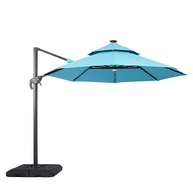 Furniture of America Nuti 10 Ft Round Umbrella w/ LED Light + 37" Large Base