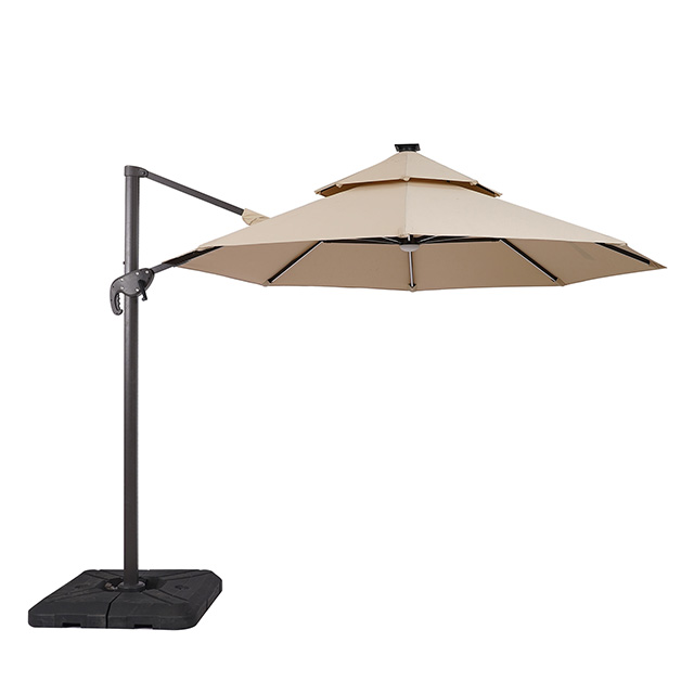 Furniture of America Fera 10 Ft Round Umbrella w/ LED Bulb + 37" Large Base