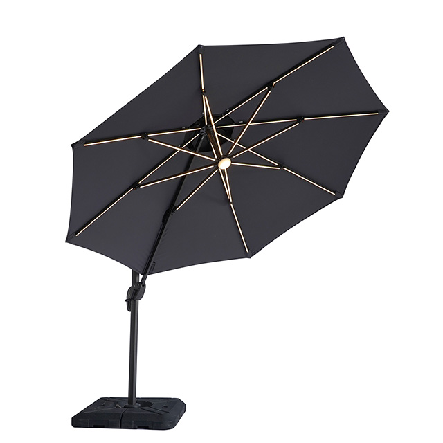 Furniture of America Fera 10 Ft Round Umbrella w/ LED Bulb + 37" Large Base