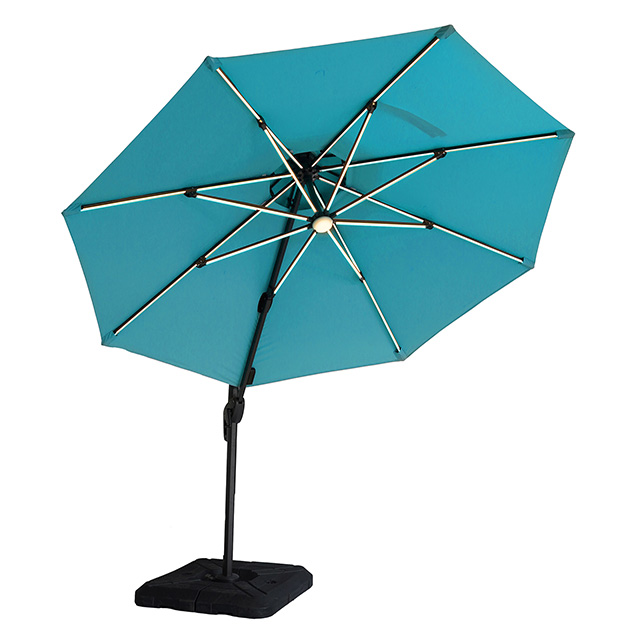 Furniture of America Fera 10 Ft Round Umbrella w/ LED Bulb + 37" Large Base